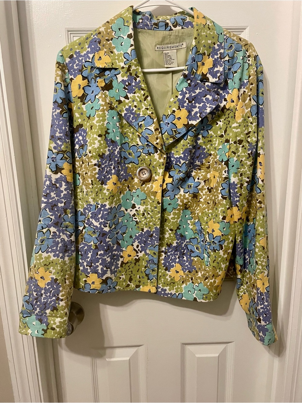 Requirements Floral Cotton-Blend Cropped Blazer in Green, Blue & Yellow
